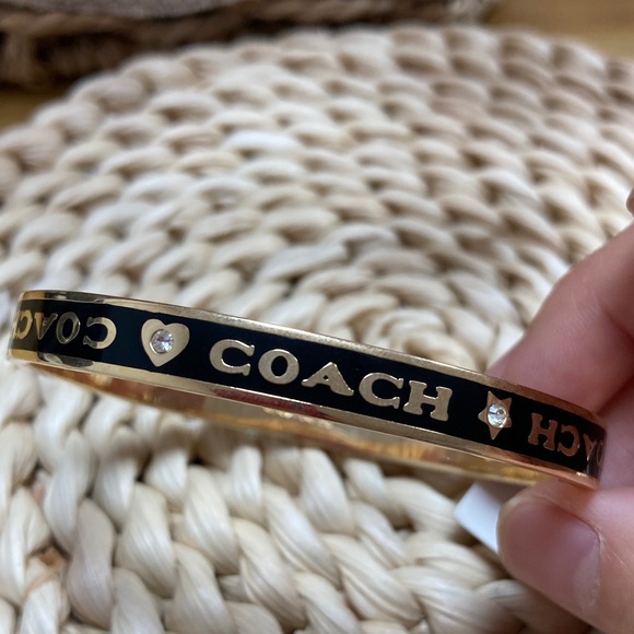 Coach Gold and Black Logo Hinged Bangle bracelet - Picture 3 of 5
